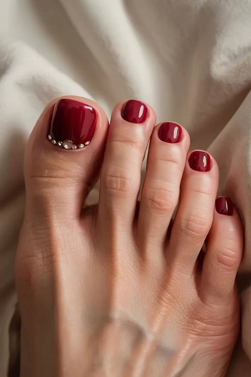 toe nails 2026 Crimson Pearls and Cabernet Nights