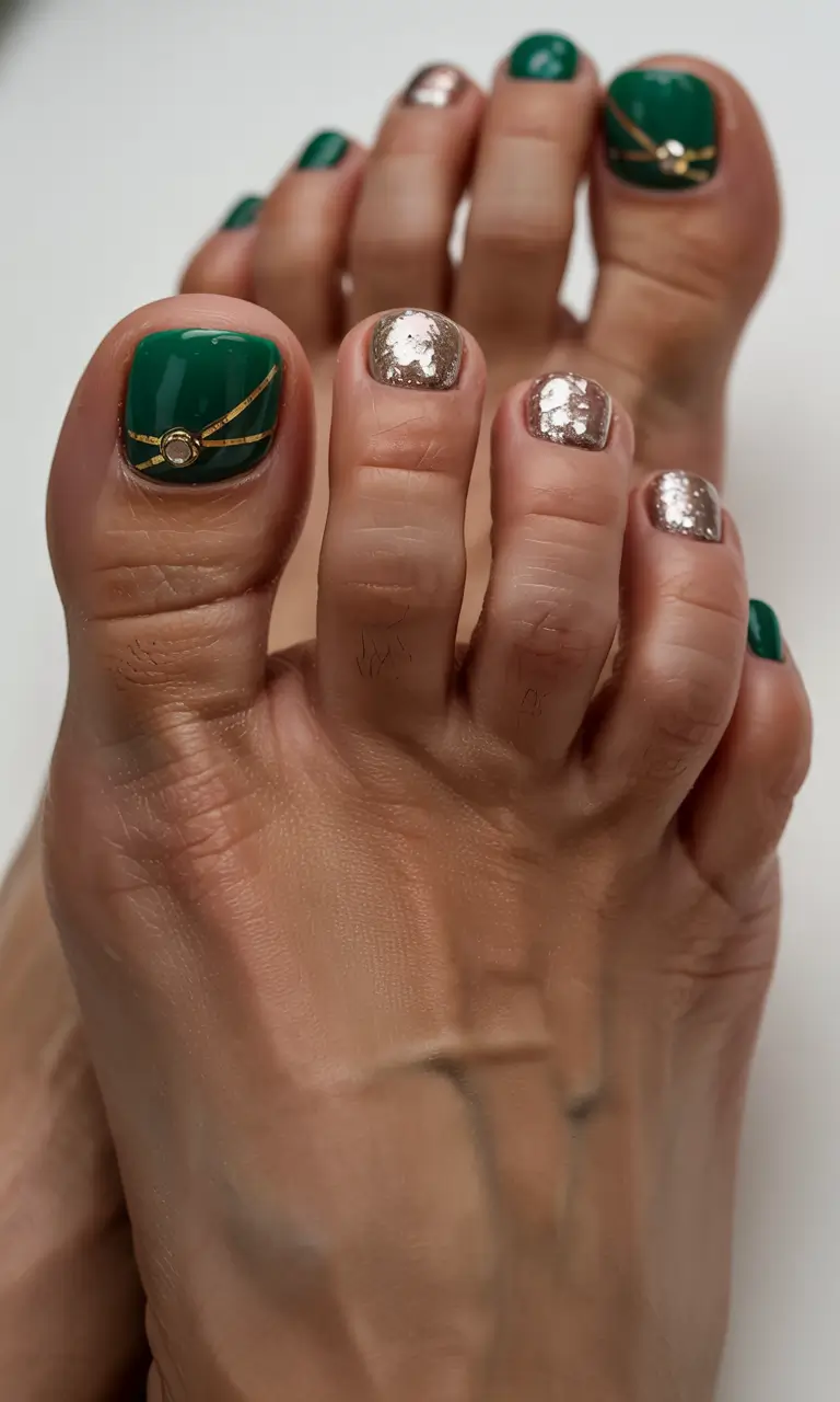 toe nails 2026 Emerald Luxe With Golden Geometry