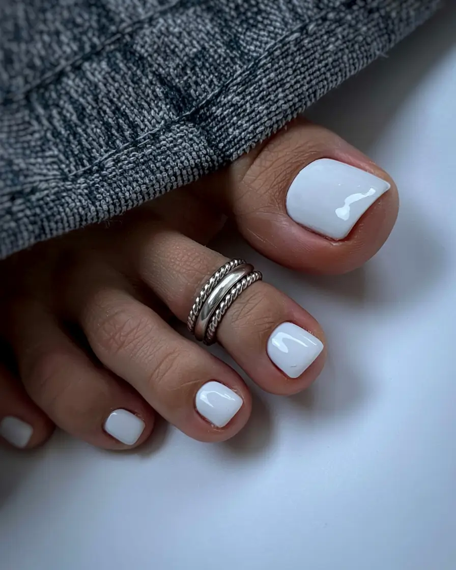 toe nails 2026 Glossy Snow White Minimalism