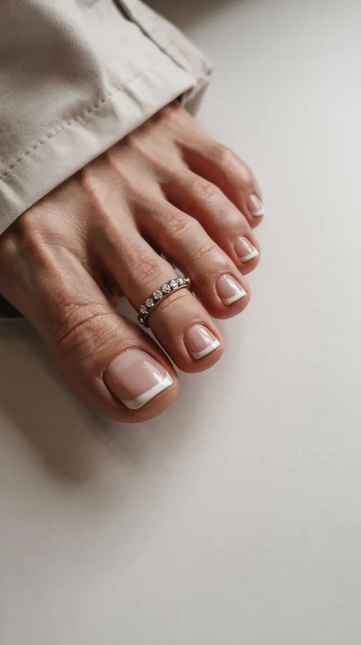toe nails 2026 Minimal French With Diamond Flair
