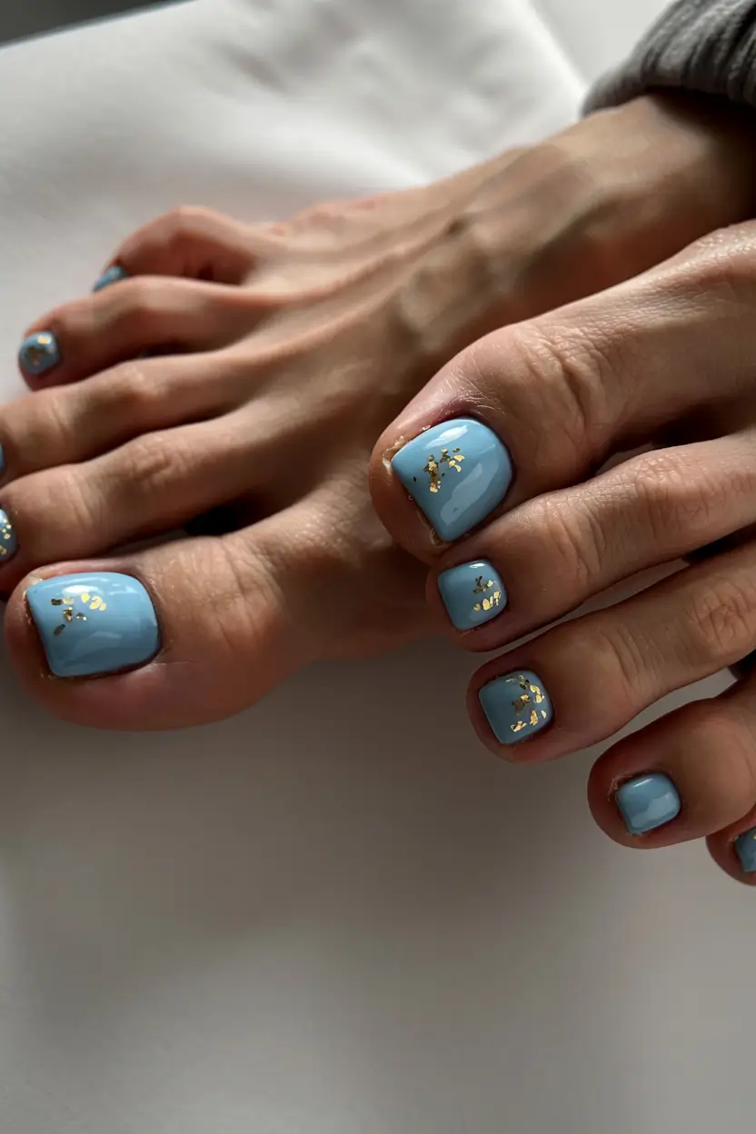 toe nails 2026 Dusty Blue With Golden Flecks