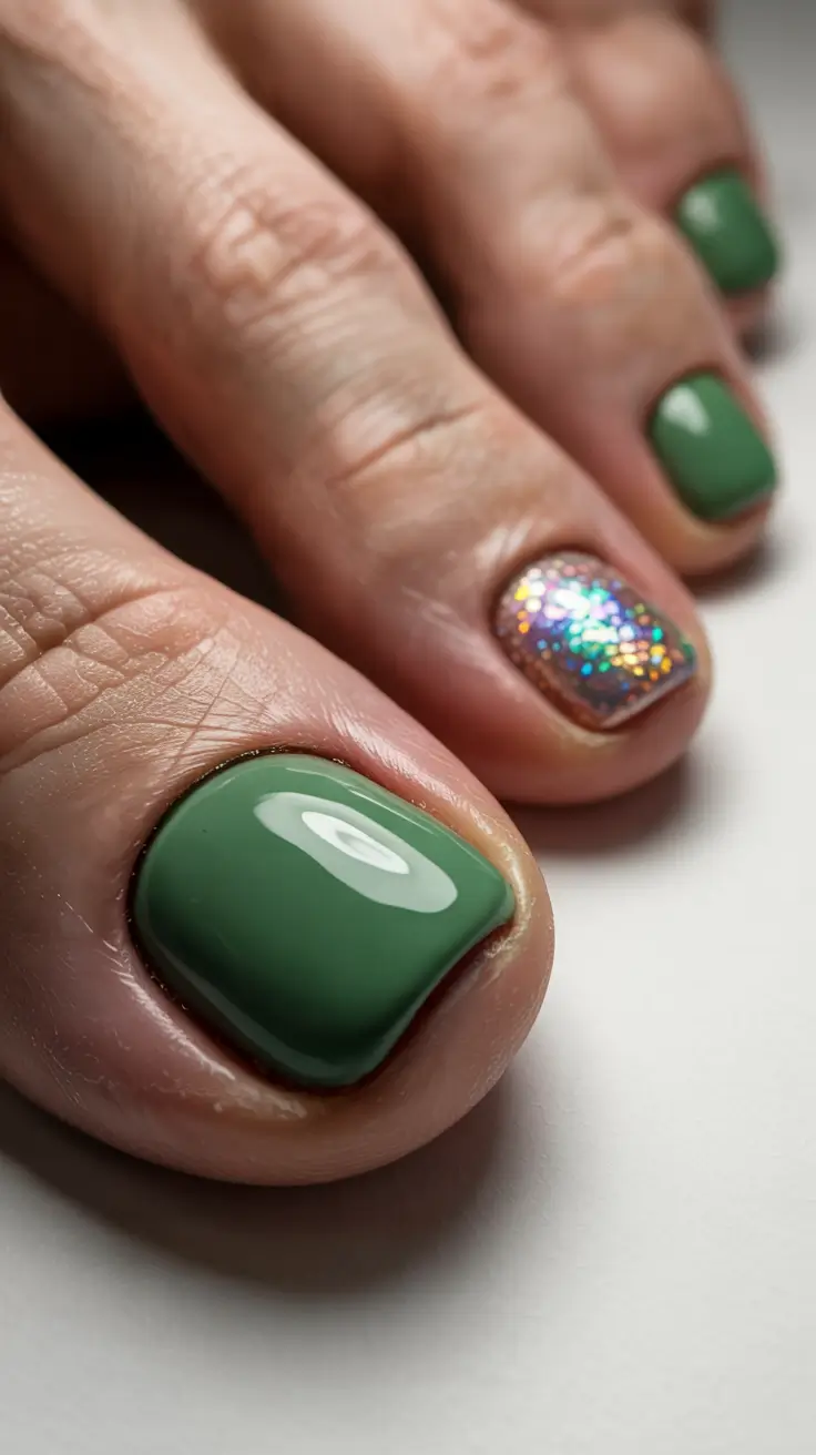 toe nails 2026 Emerald Pop With Holographic Surprise