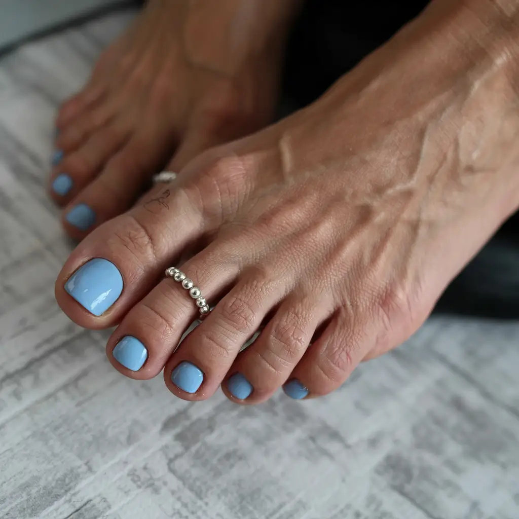 toe nails colors 2026+Powder Blue with Silver Energy