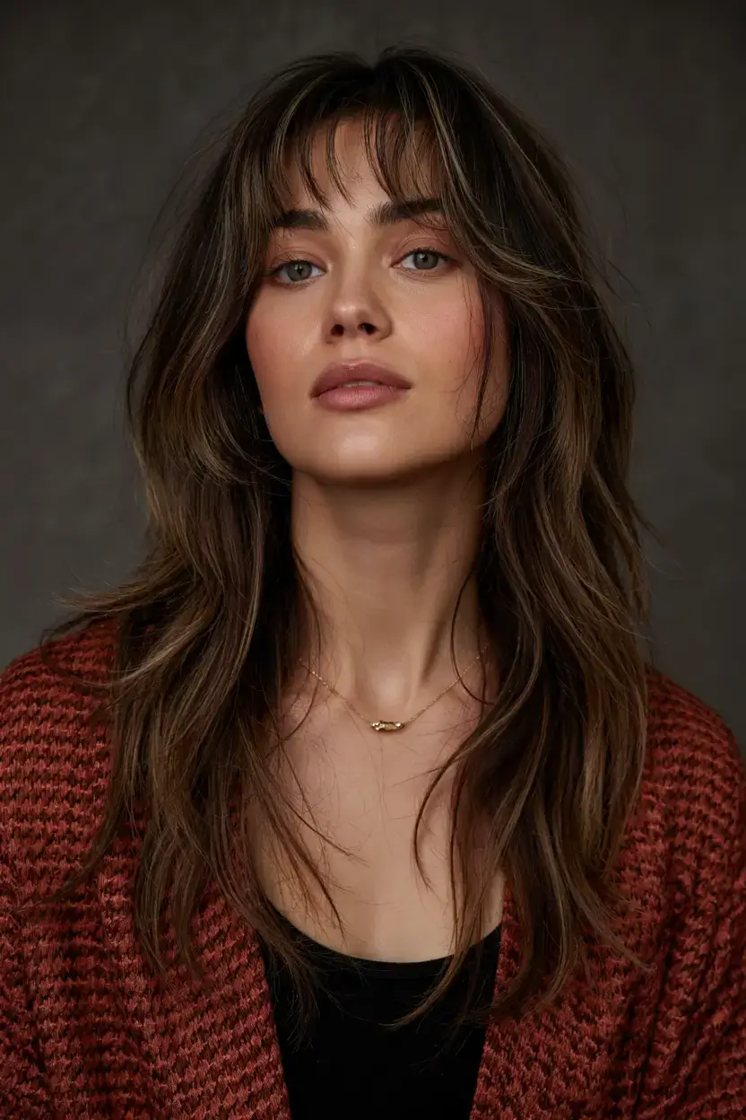 trendy Haircuts ideas 2026 Piecey Long Shag with Retro Fringe