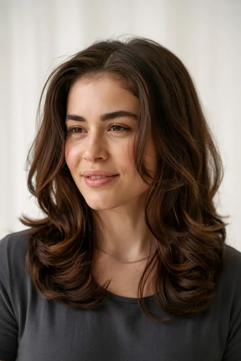 trendy Haircuts ideas 2026 Structured Blowout Layers with Chocolate Shine