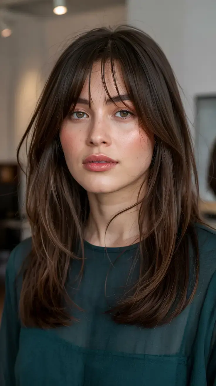 trendy Haircuts ideas 2026 Wispy Fringe with Long ‘90s-Inspired Layers
