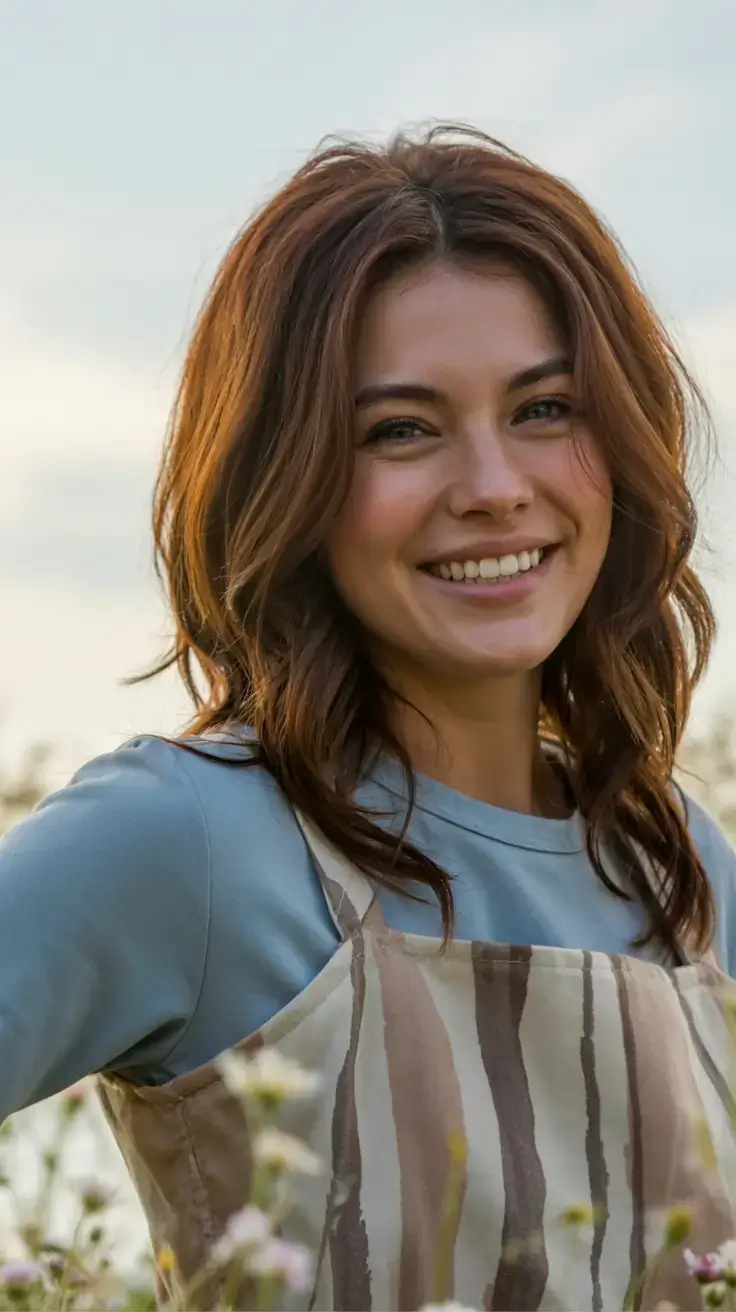 trendy Haircuts ideas 2026 Sunset Auburn with Wavy Layers