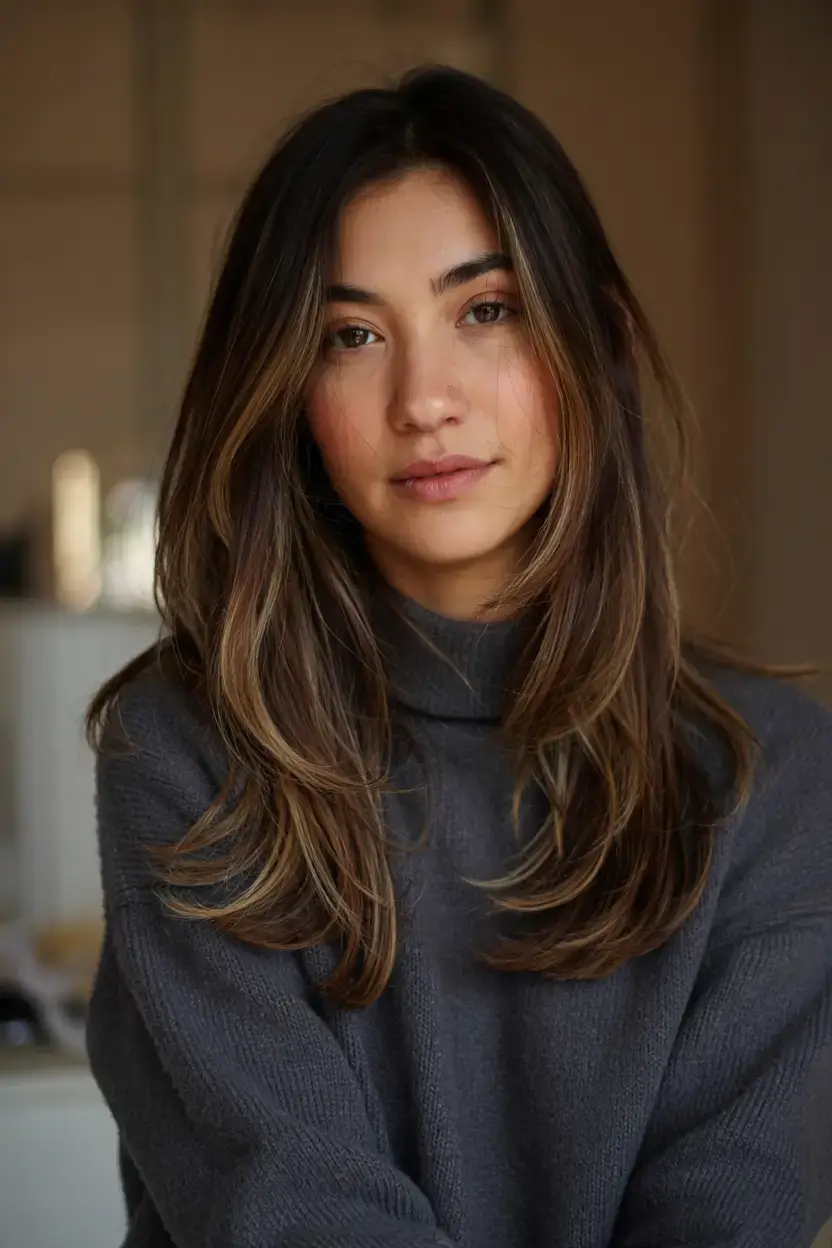 trendy Haircuts ideas 2026 Rich Cocoa Layers with Subtle Highlights