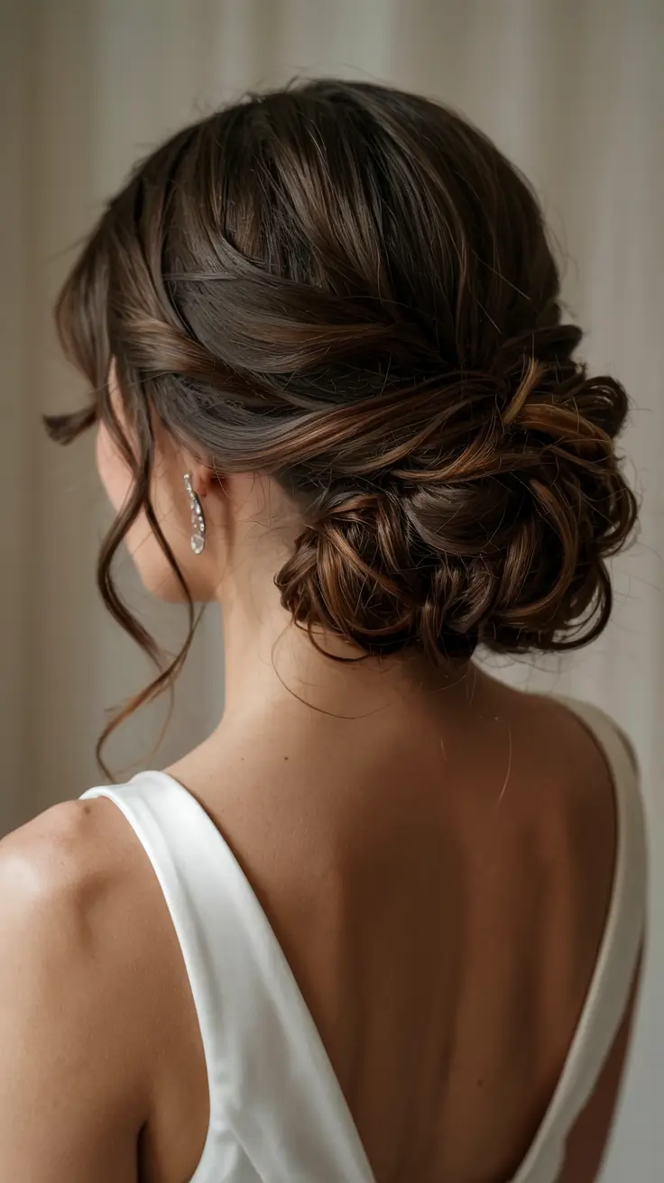 wedding hairstyle 2026 Low Romantic Bun with Twisted Detail