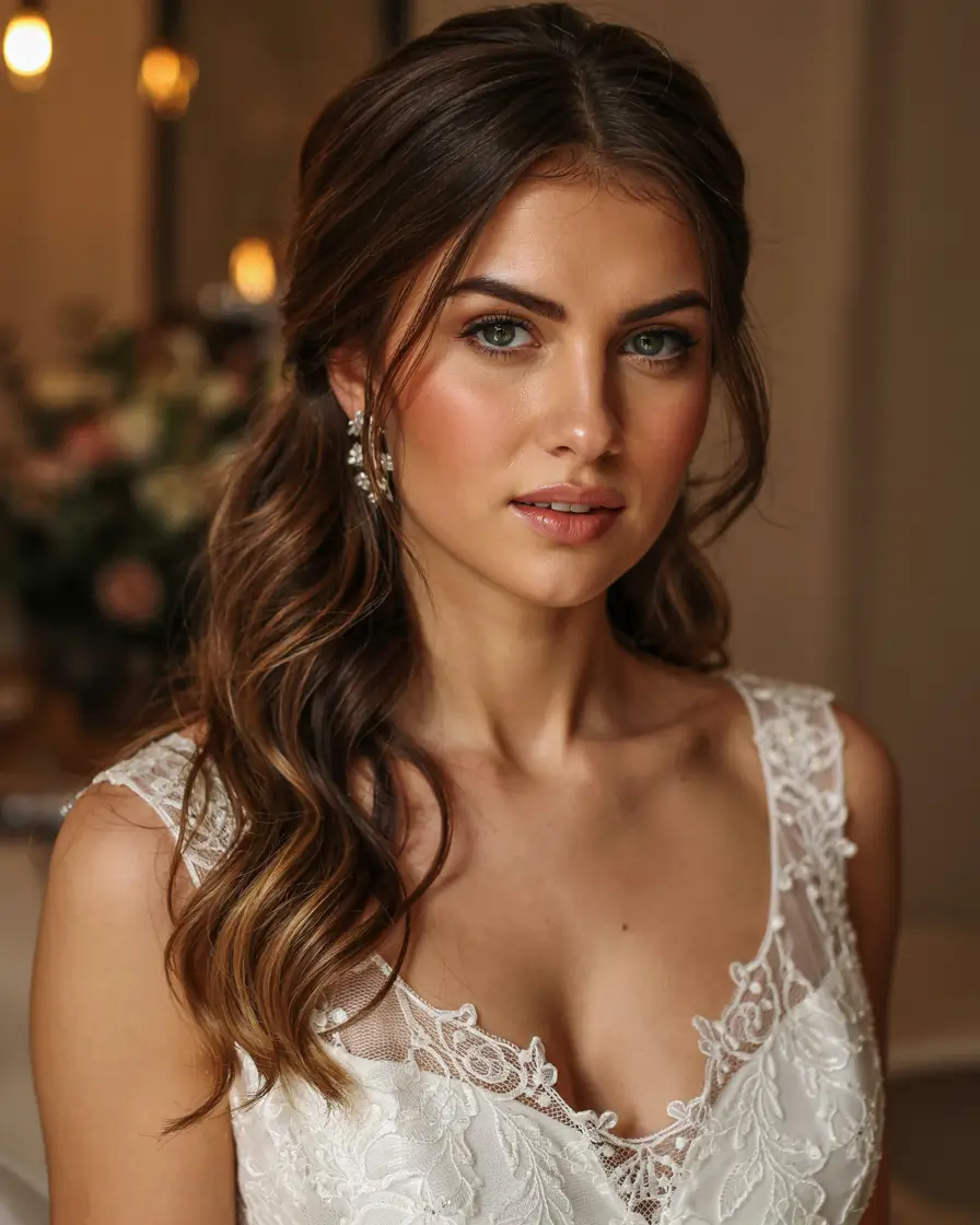 wedding hairstyle 2026 Soft Face-Framing Waves with Polished Simplicity