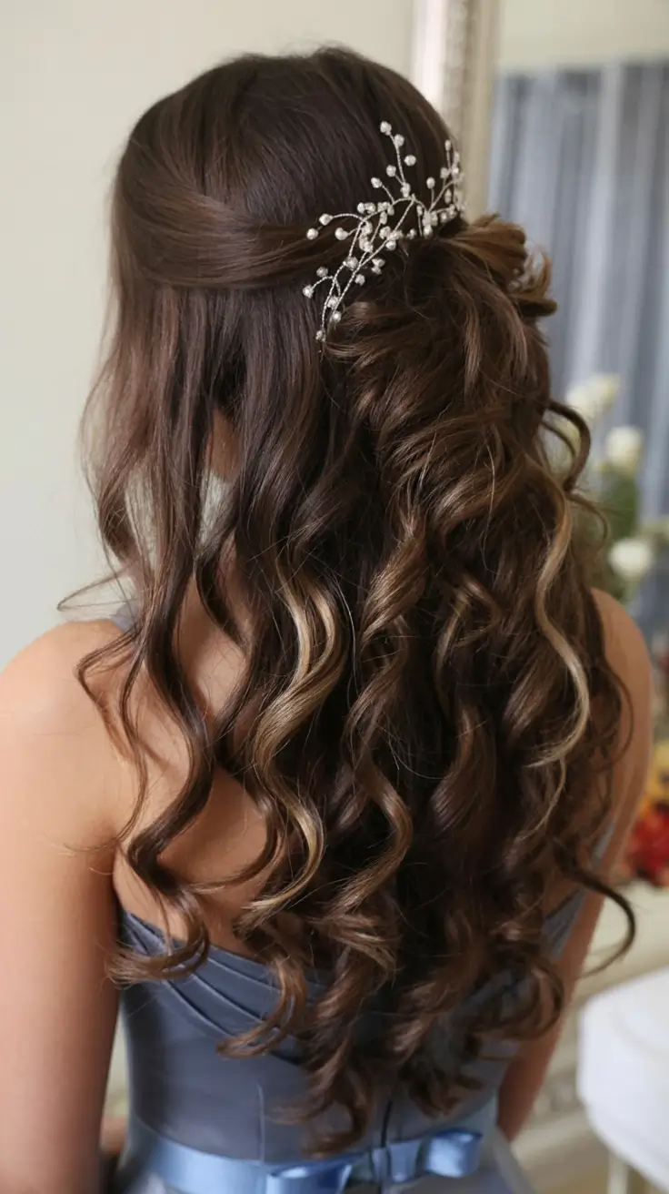 wedding hairstyle 2026 Half-Up Hollywood Waves with Crystal Accents