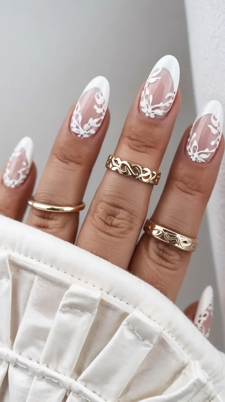 wedding nails 2026 Baroque French With Hand-Drawn Lace