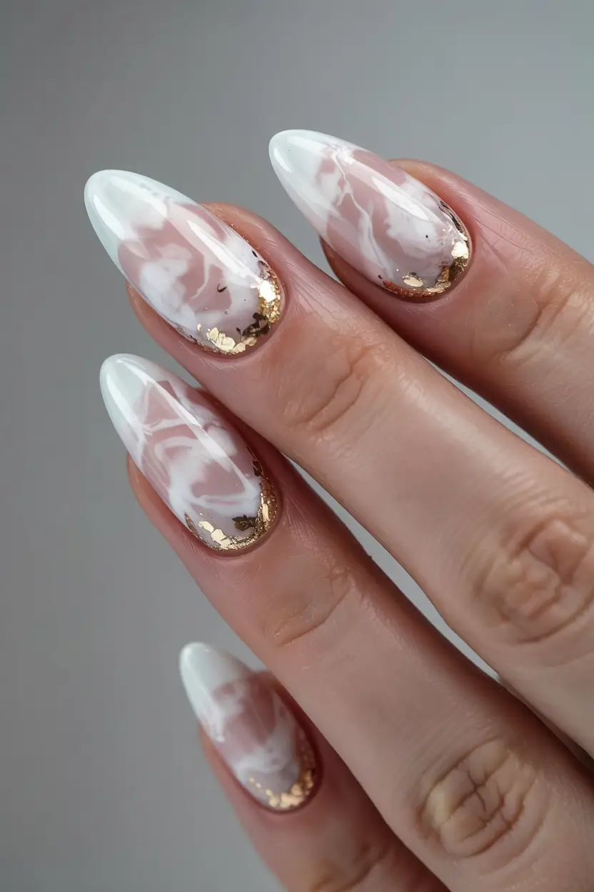 wedding nails 2026 Golden Marble Veins