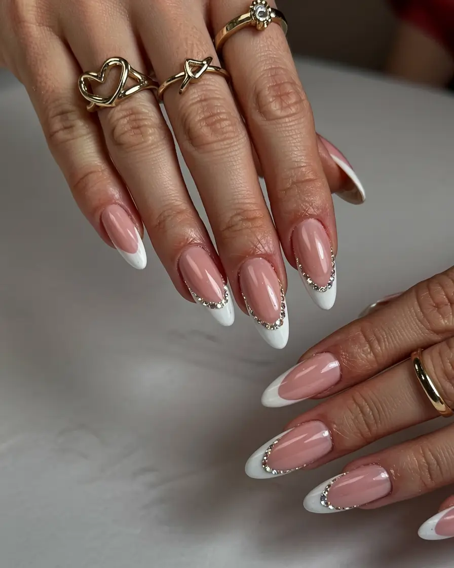 wedding nails 2026 Crystal-Cuffed French Arcs