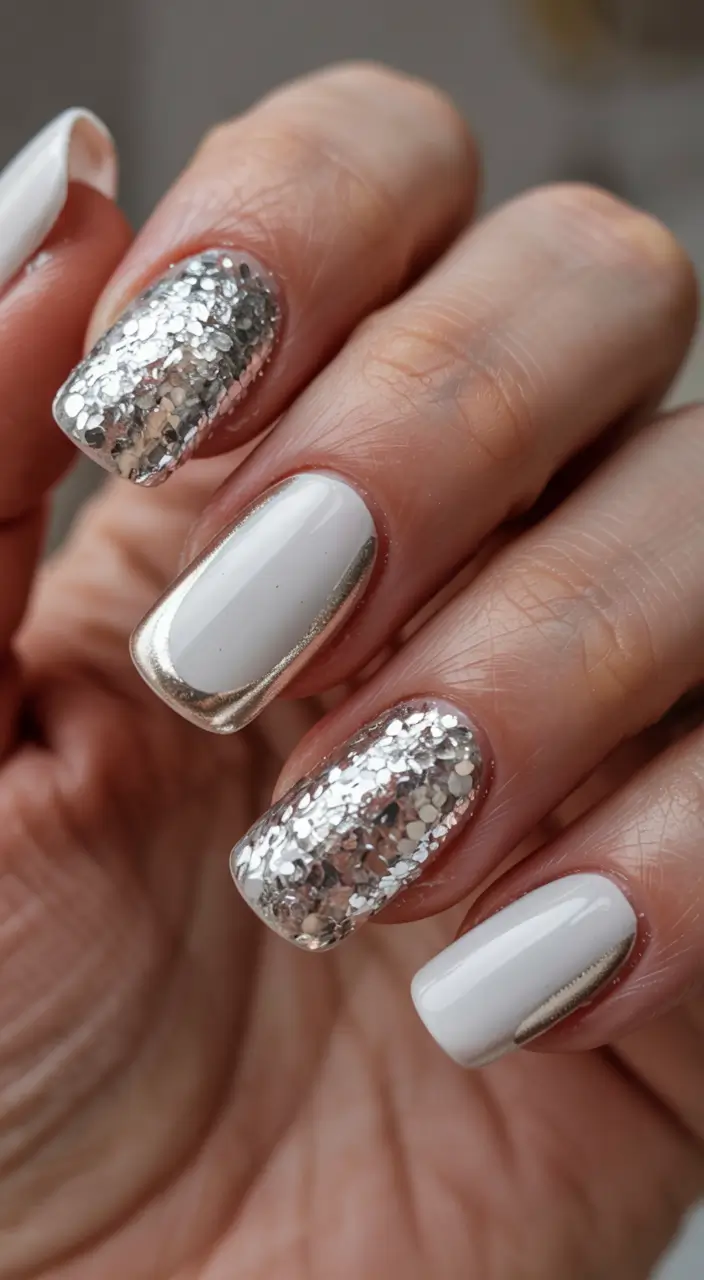 wedding nails 2026 Chrome-Edged Glam & Sequins