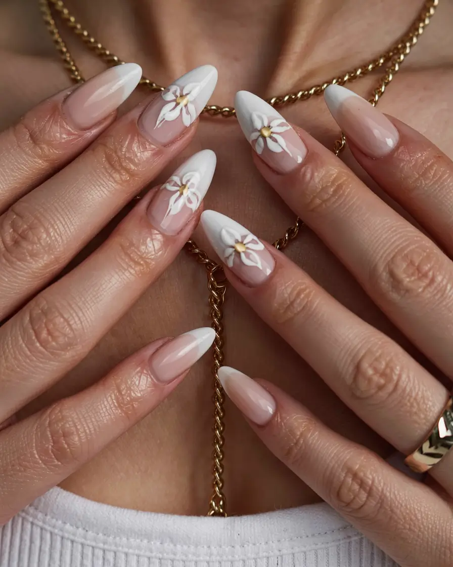 wedding nails 2026 Classic Meets Daisy Chain
