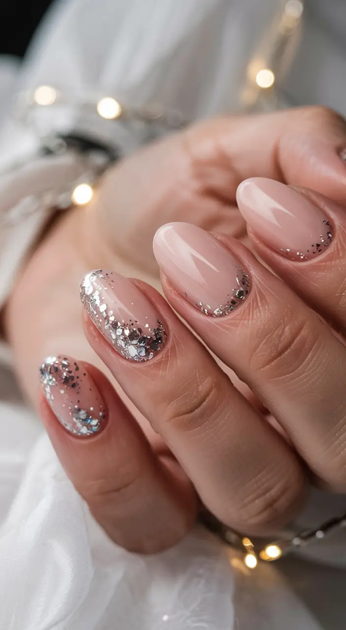 wedding nails 2026 Silver-Dipped Sparkle Tips