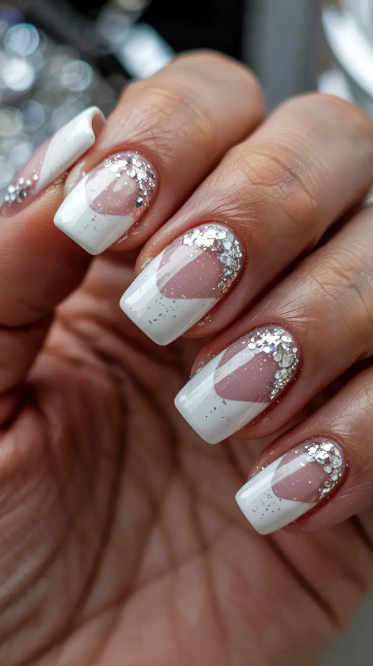 wedding nails 2026 Glitter-Framed French Illusion