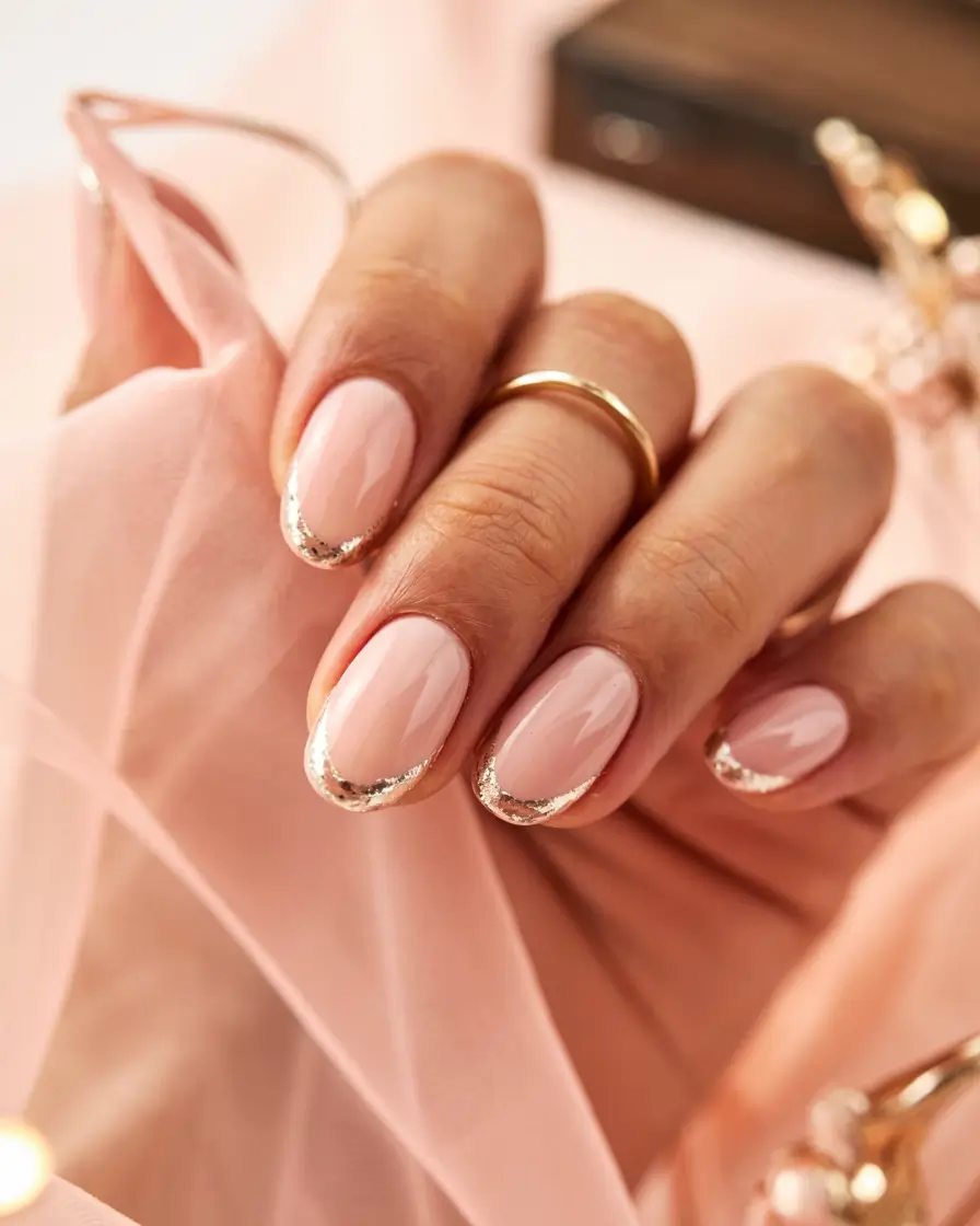 wedding nails 2026 Golden-Flecked Petal Tips