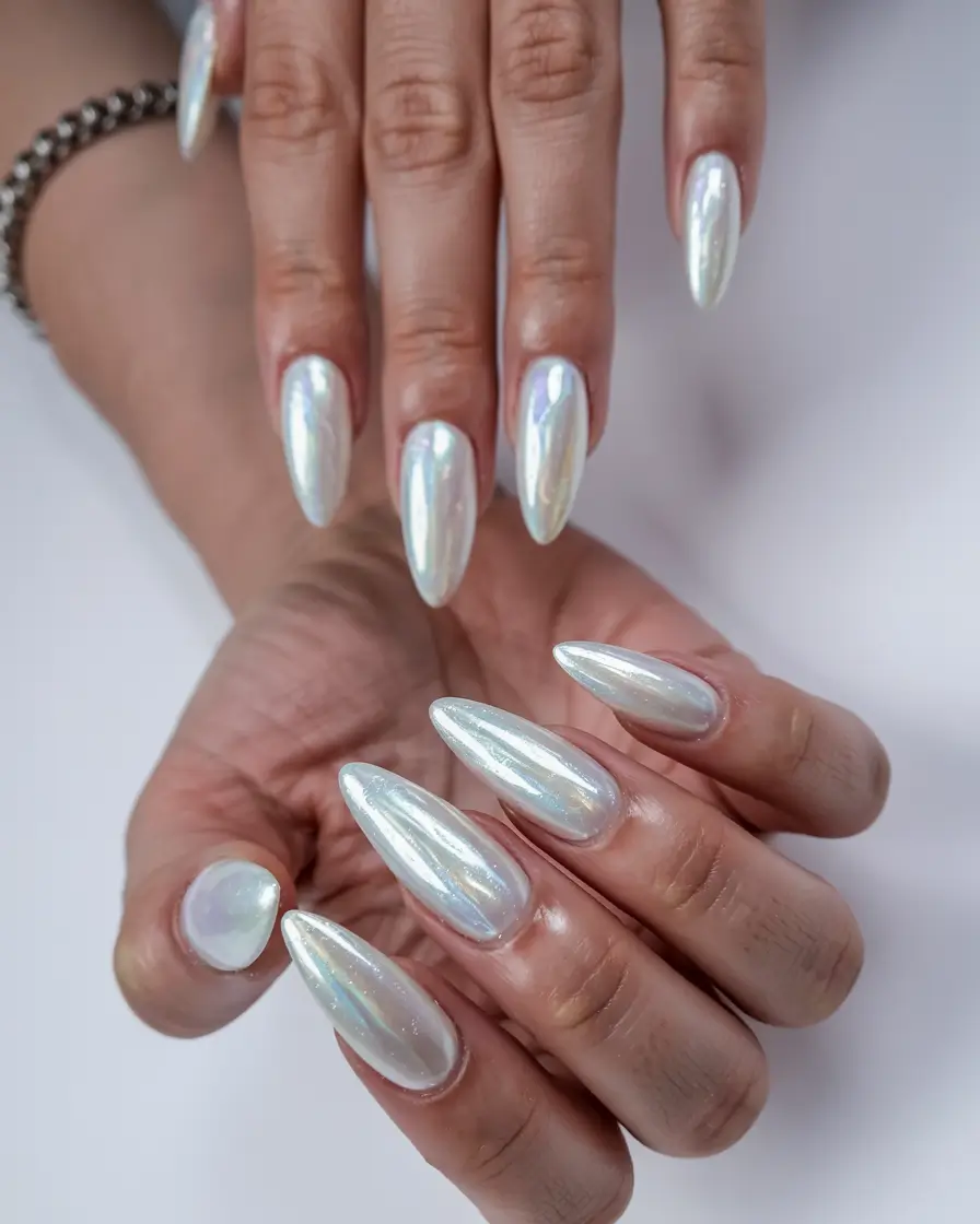 wedding nails 2026 Milky Chrome Mirror Shine