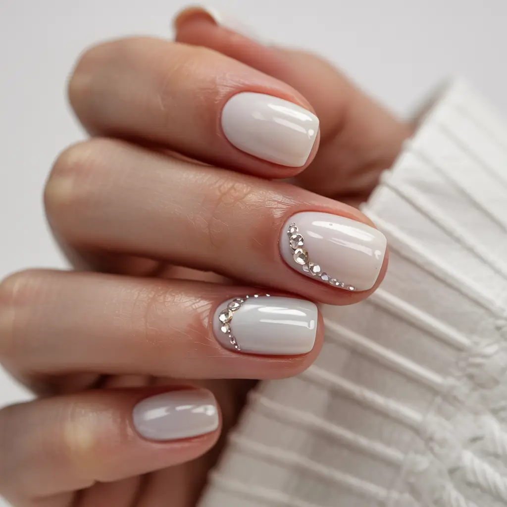 wedding nails 2026 Micro Crystals on Milky White