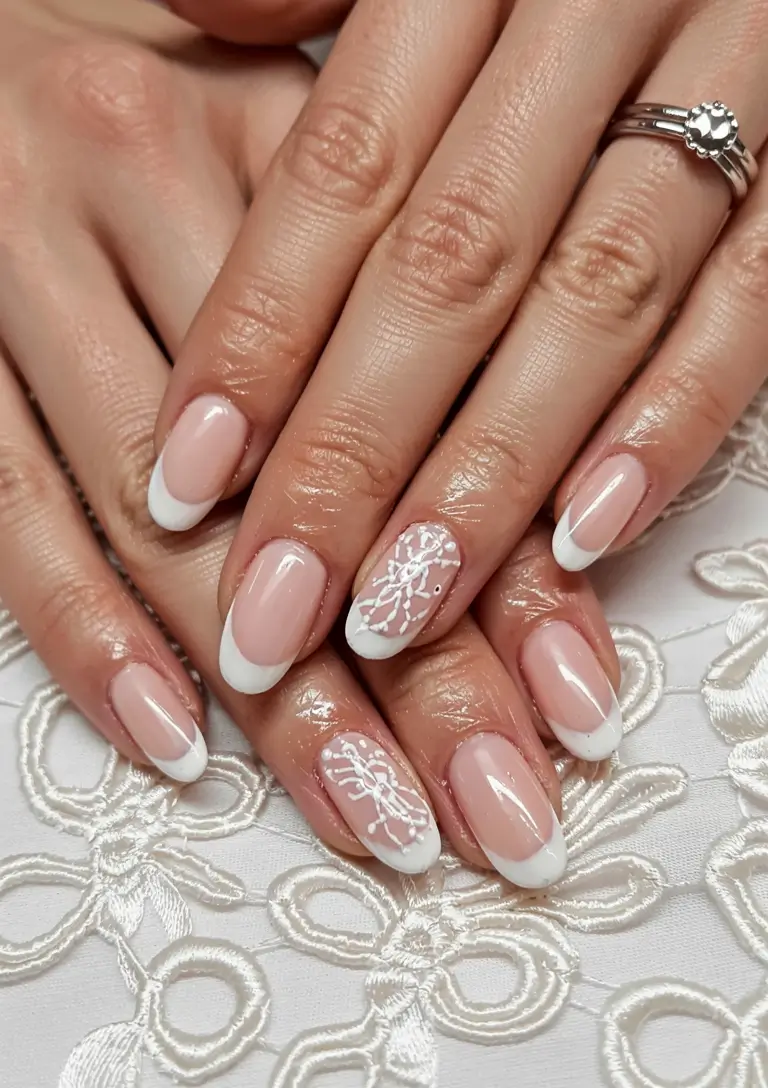 wedding nails 2026 Delicate Lace-Touched Tips