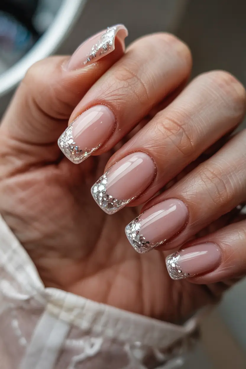 wedding nails 2026 Glitter-Edged Glass French