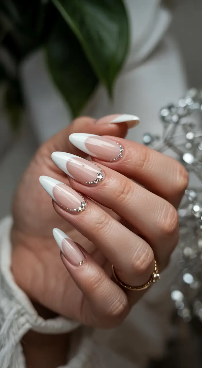 wedding nails 2026 Classic French With a Diamond Halo