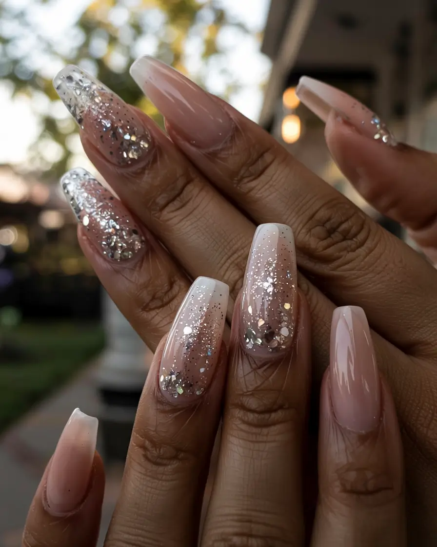 wedding nails 2026 Champagne Confetti Ombré