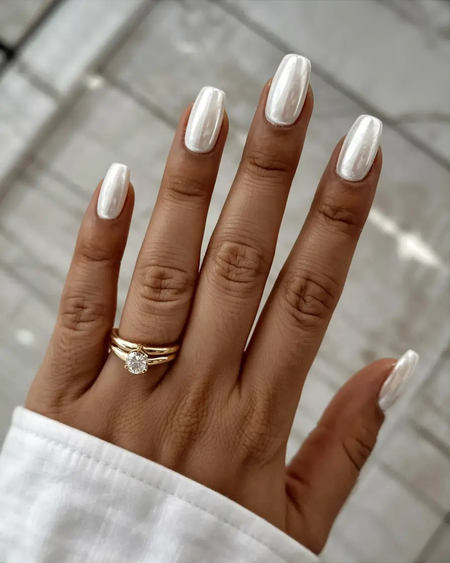 white nails 2026 High-Shine Pearl Finish with Luxe Undertones