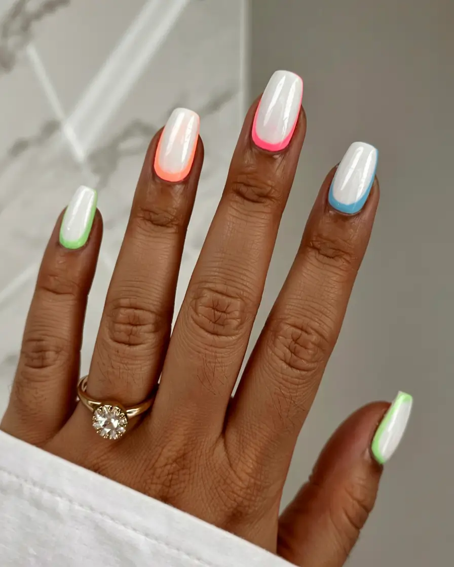 white nails 2026 Neon-Tipped White Nails