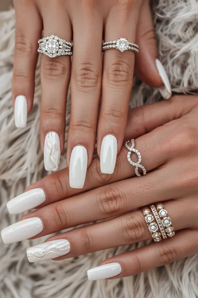 white nails 2026 Creamy White with Subtle 3D Gloss Texture