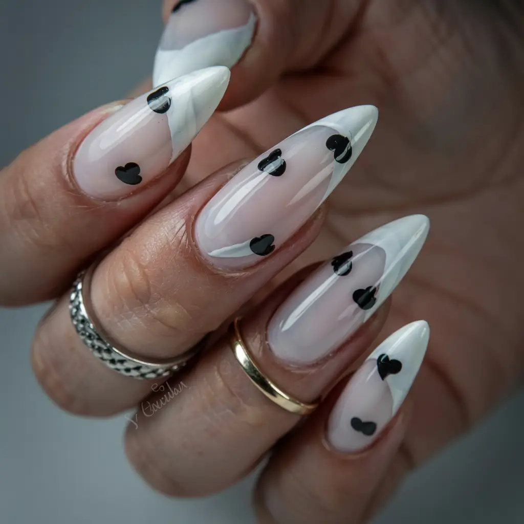 white nails 2026 Mini Hearts on Marble Tips