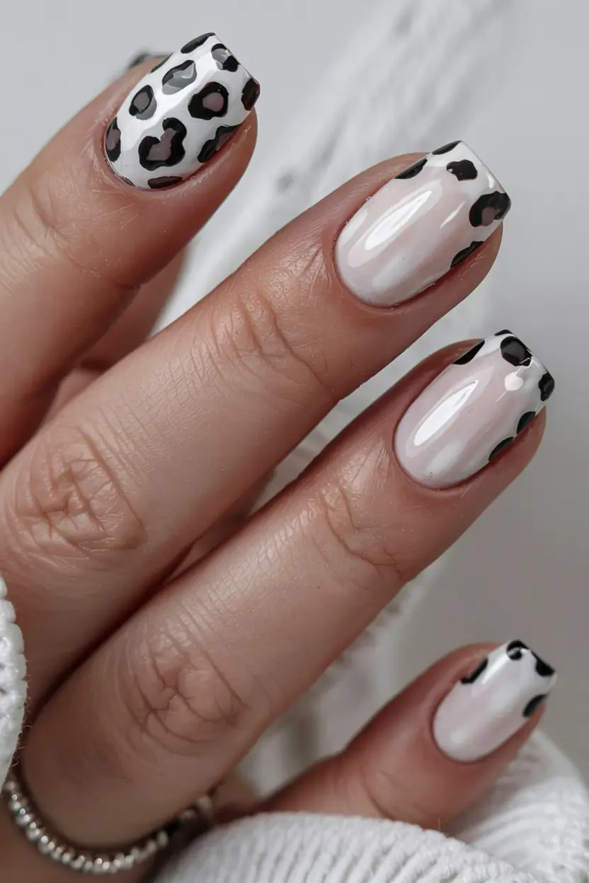 white nails 2026 Leopard Tips with Soft White Glow