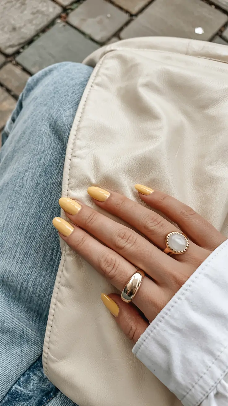 yellow nails 2026 Lemon Drop Minimalism on Denim Days