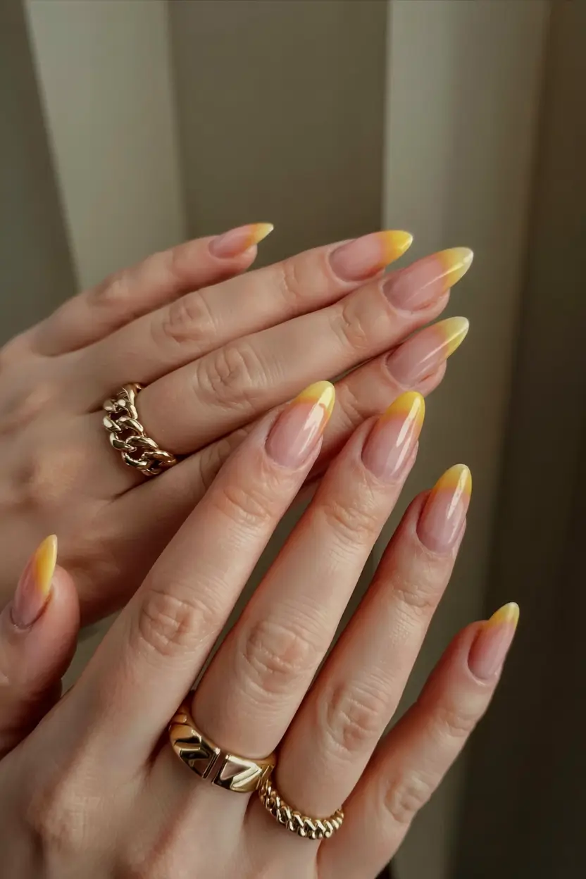 yellow nails 2026 Yellow Sorbet French Melt