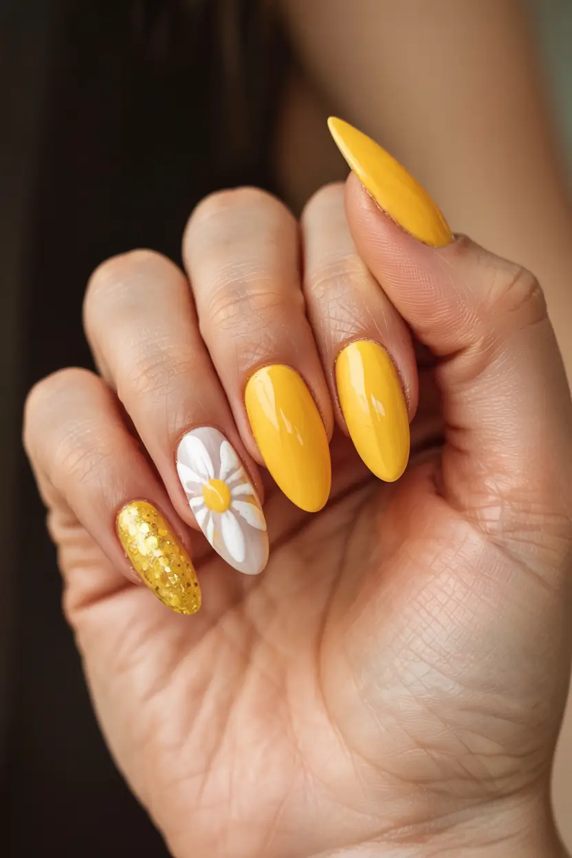yellow nails 2026 Golden Daisy Pop with Texture Play