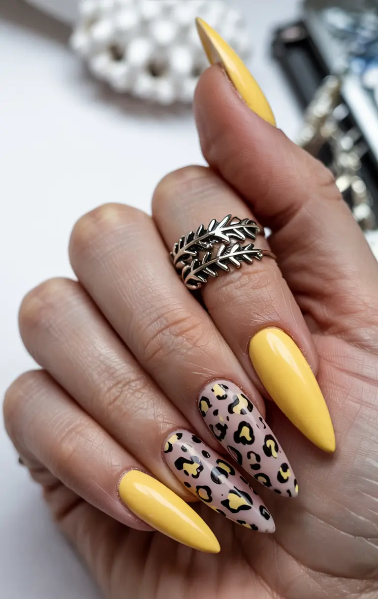 yellow nails 2026 Safari Pop: Yellow Meets Leopard Print