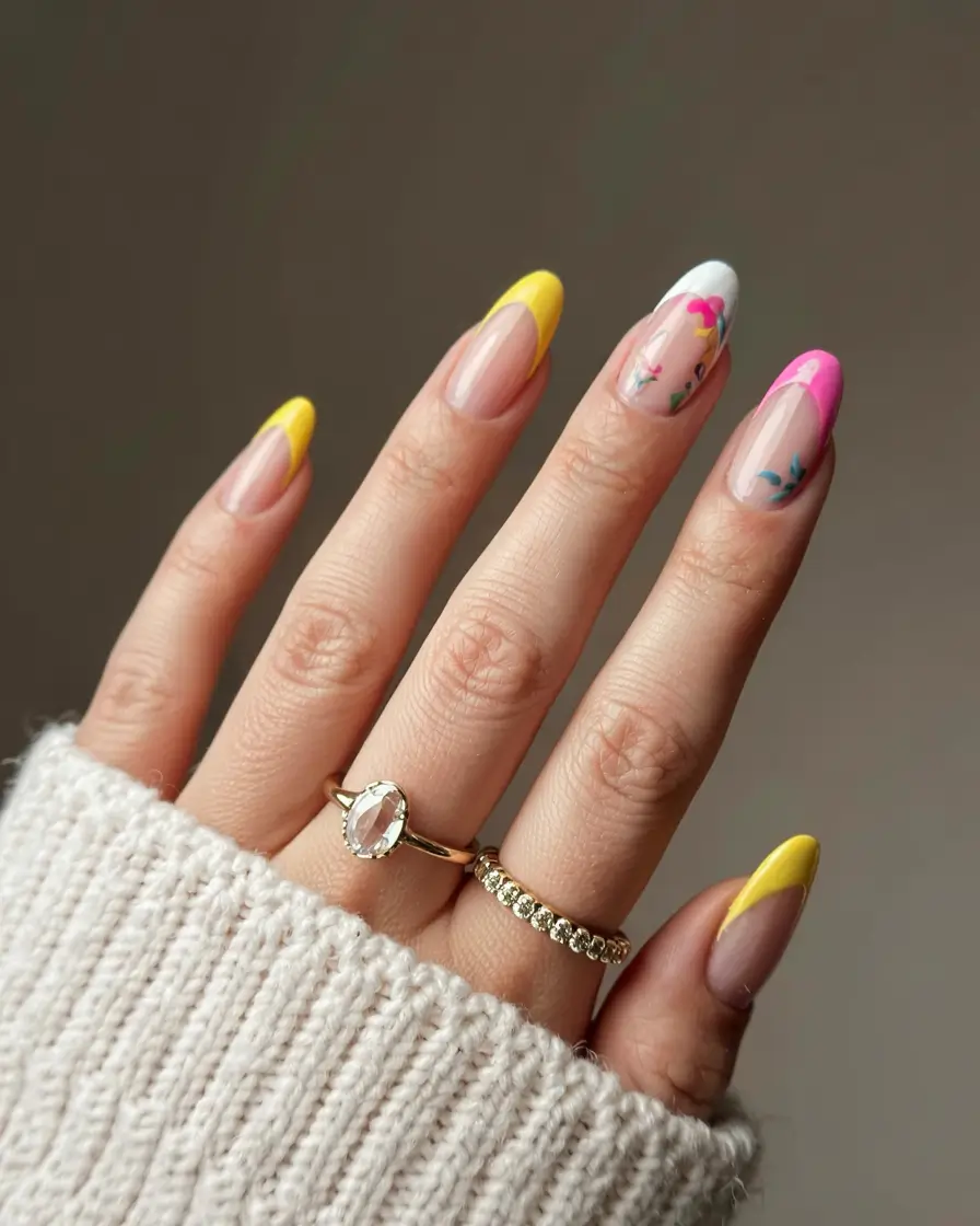 yellow nails 2026 Colorblock Spring Tips with Petal Power