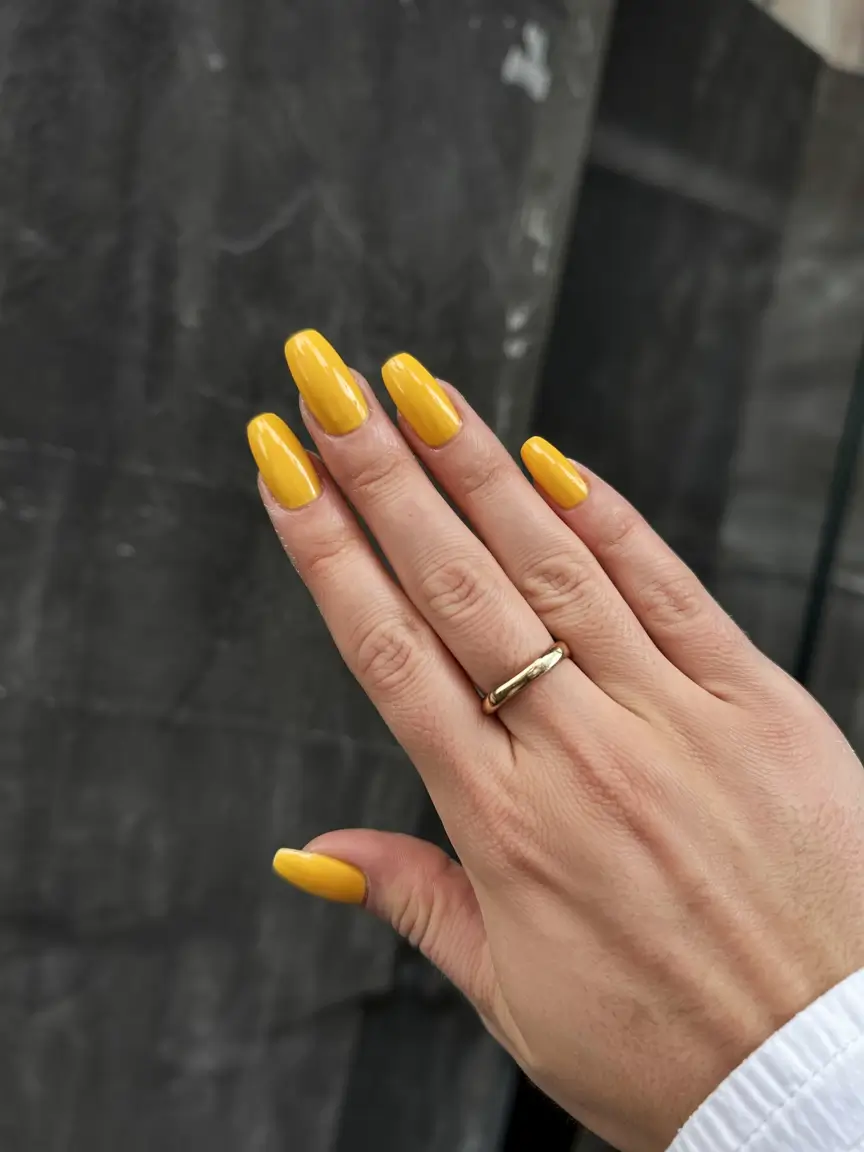 yellow nails 2026 Bold Taxi Yellow on Squoval Nails