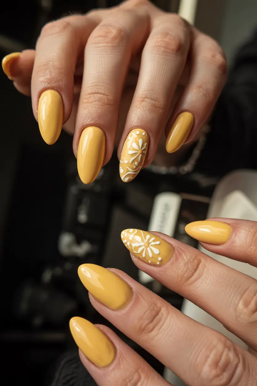 yellow nails 2026 Sunflower Blooms Meet Soft Florals