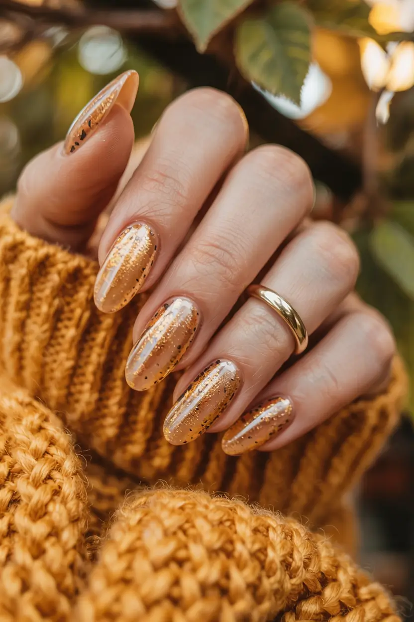 yellow nails 2026 Golden Confetti Over Transparent Blush