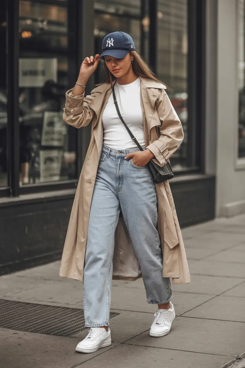 airport spring outfits for women 2026 Baseball Cap & Classic Denim