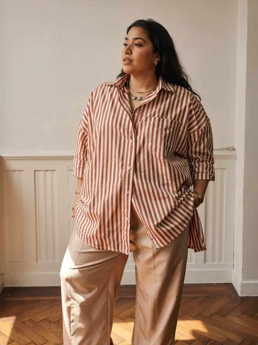casual midsize spring outfits 2026 Stripes & Silks: The Power of Slouch