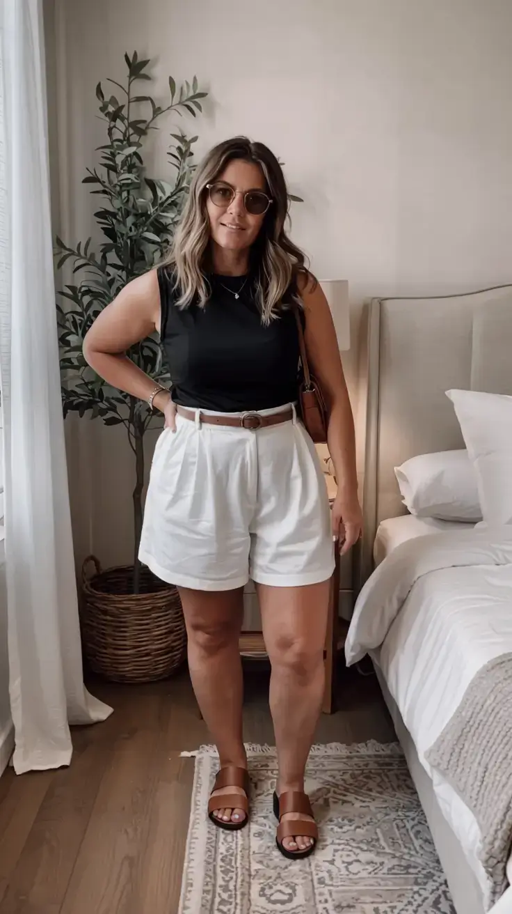 casual midsize spring outfits 2026 Neutral Chic in Shorts