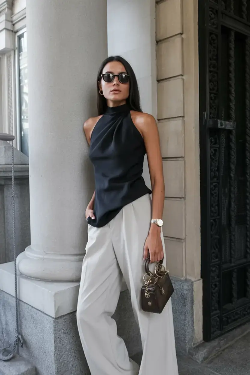 classic old money spring outfits 2026 City Sleek in High Contrast Satin