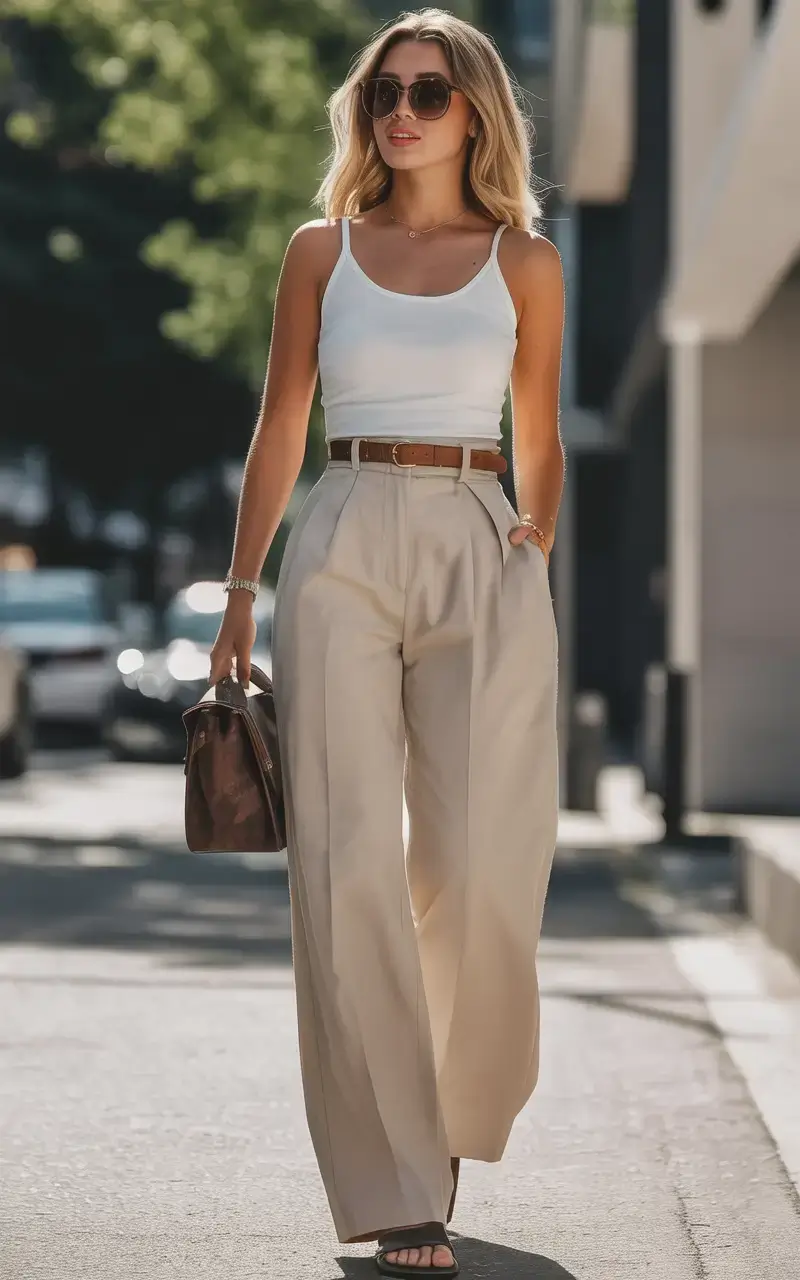 classic old money spring outfits 2026 Tank & Trousers with Riviera Nonchalance