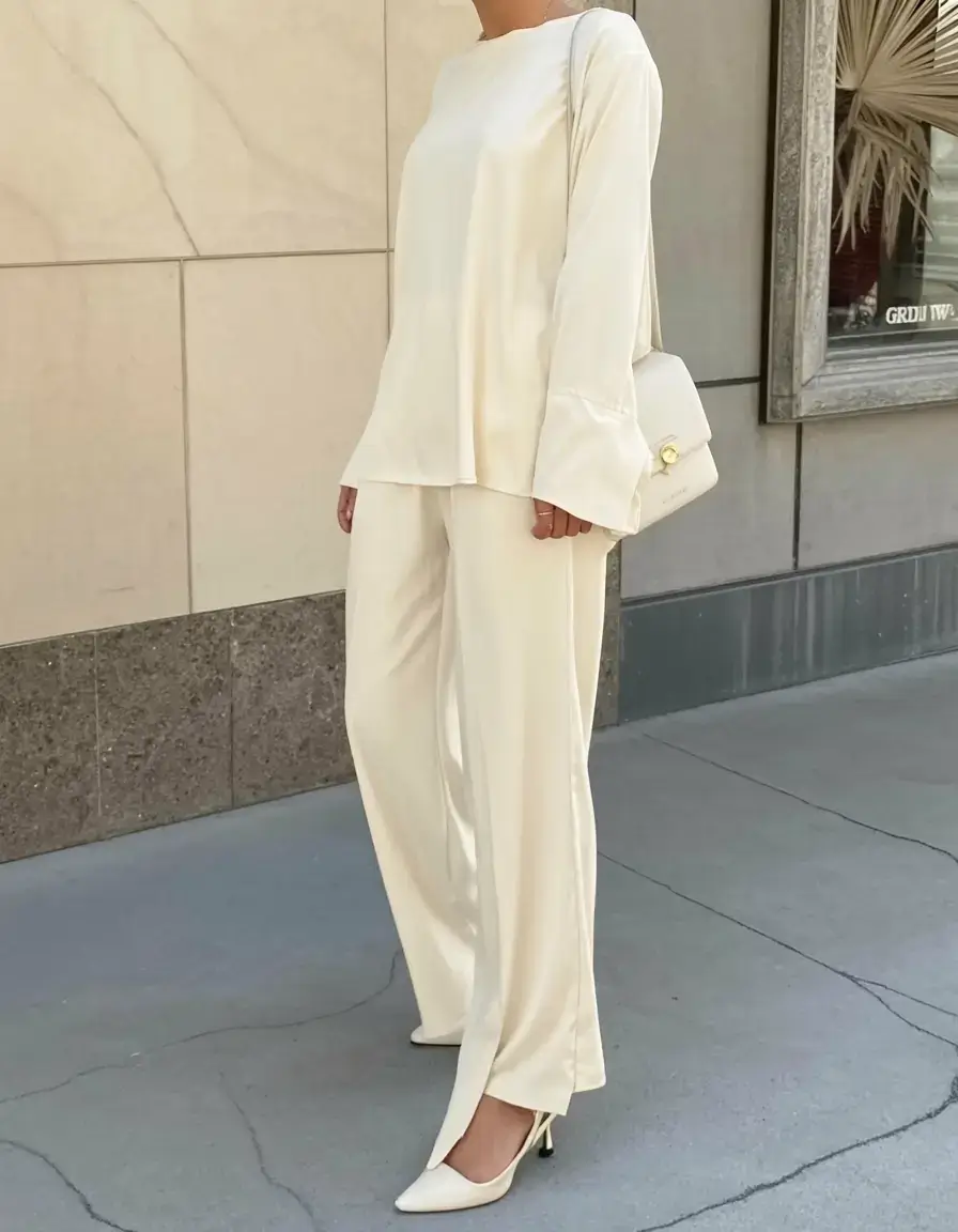 classic old money spring outfits 2026 Silk Cream Set with Effortless Fluidity