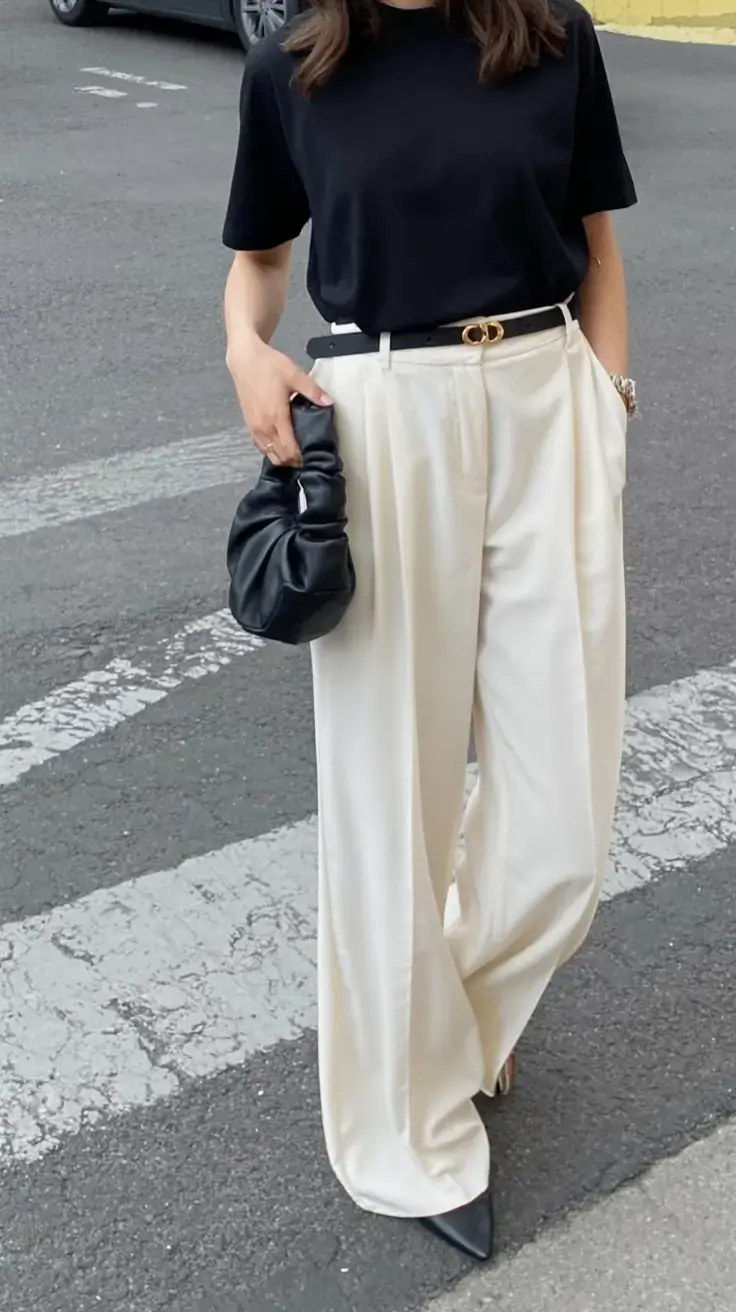 classic old money spring outfits 2026 Parisian Contrast in Satin Cream and Jet Black