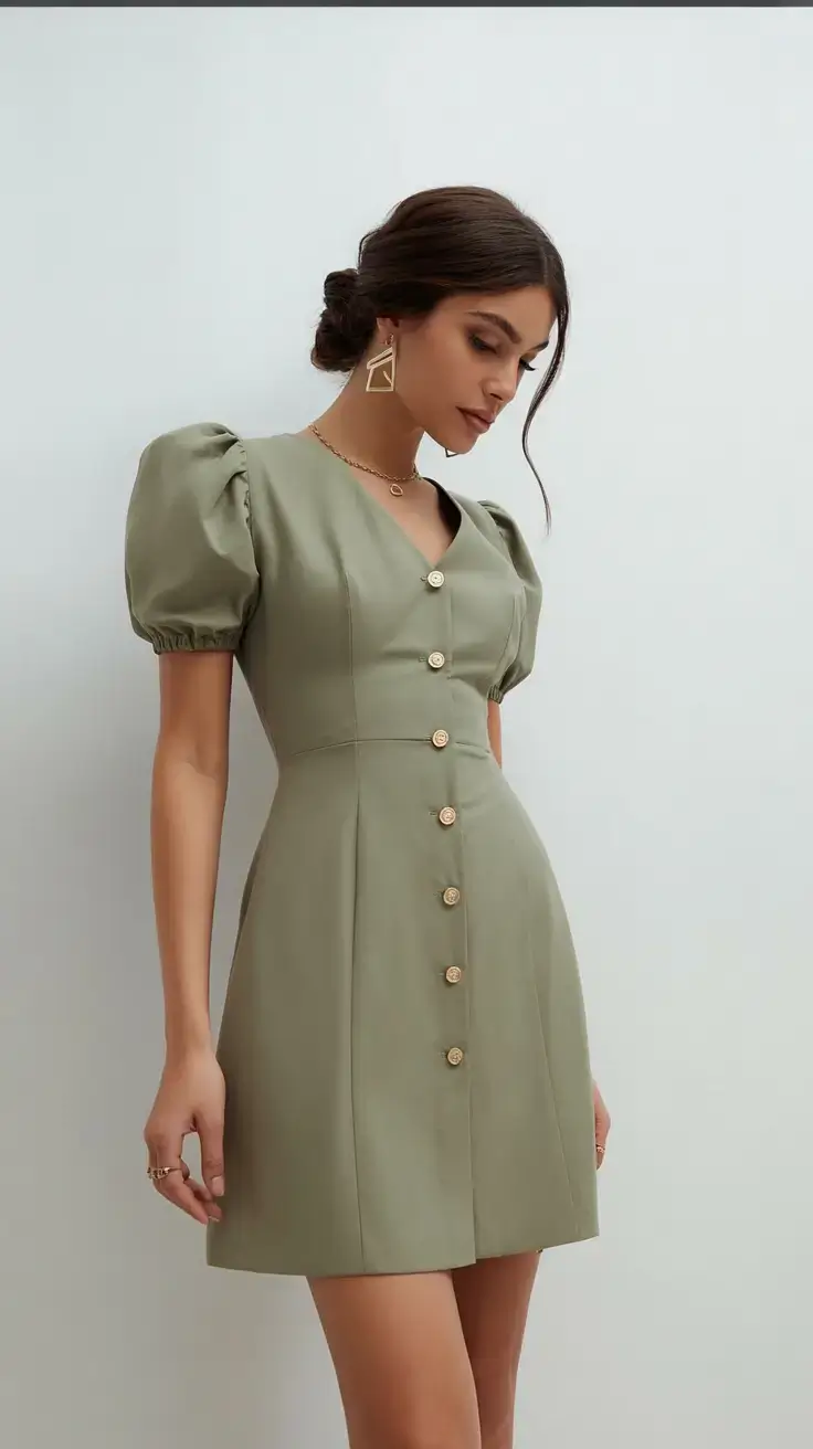 classic old money spring outfits 2026 Sage Structure with Parisian Puff Sleeves